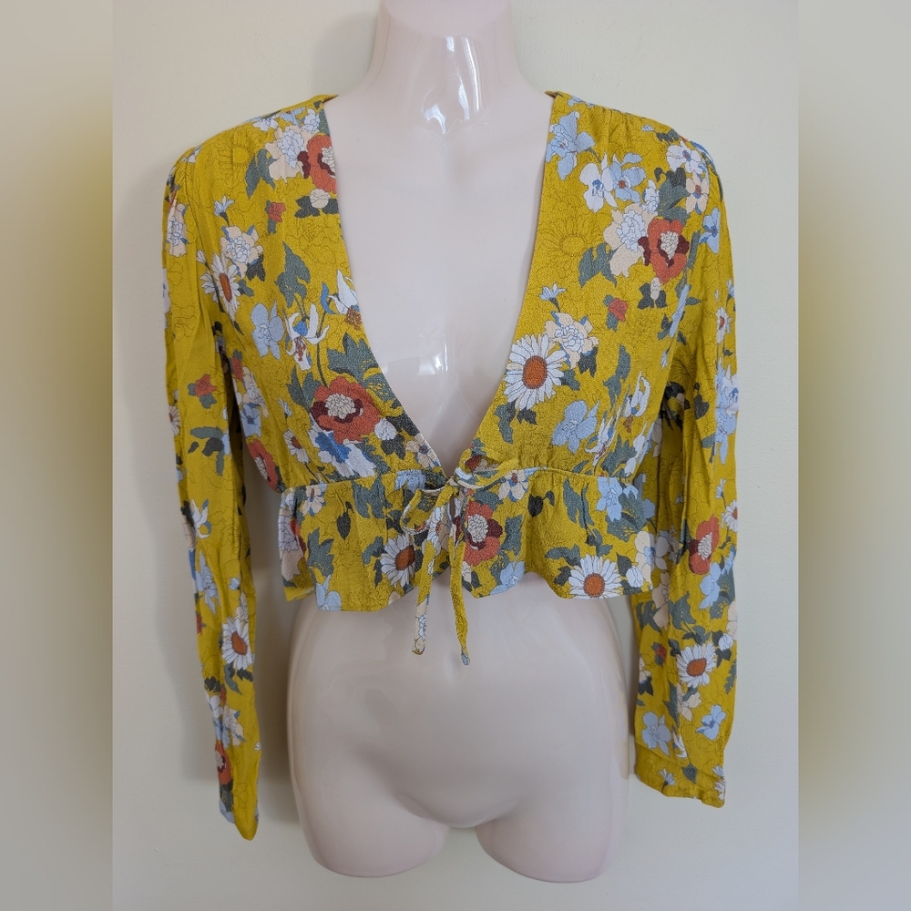 Aritzia Sunday Best Tie Front Retro Floral Print Blouse Top XS - Picture 7 of 16